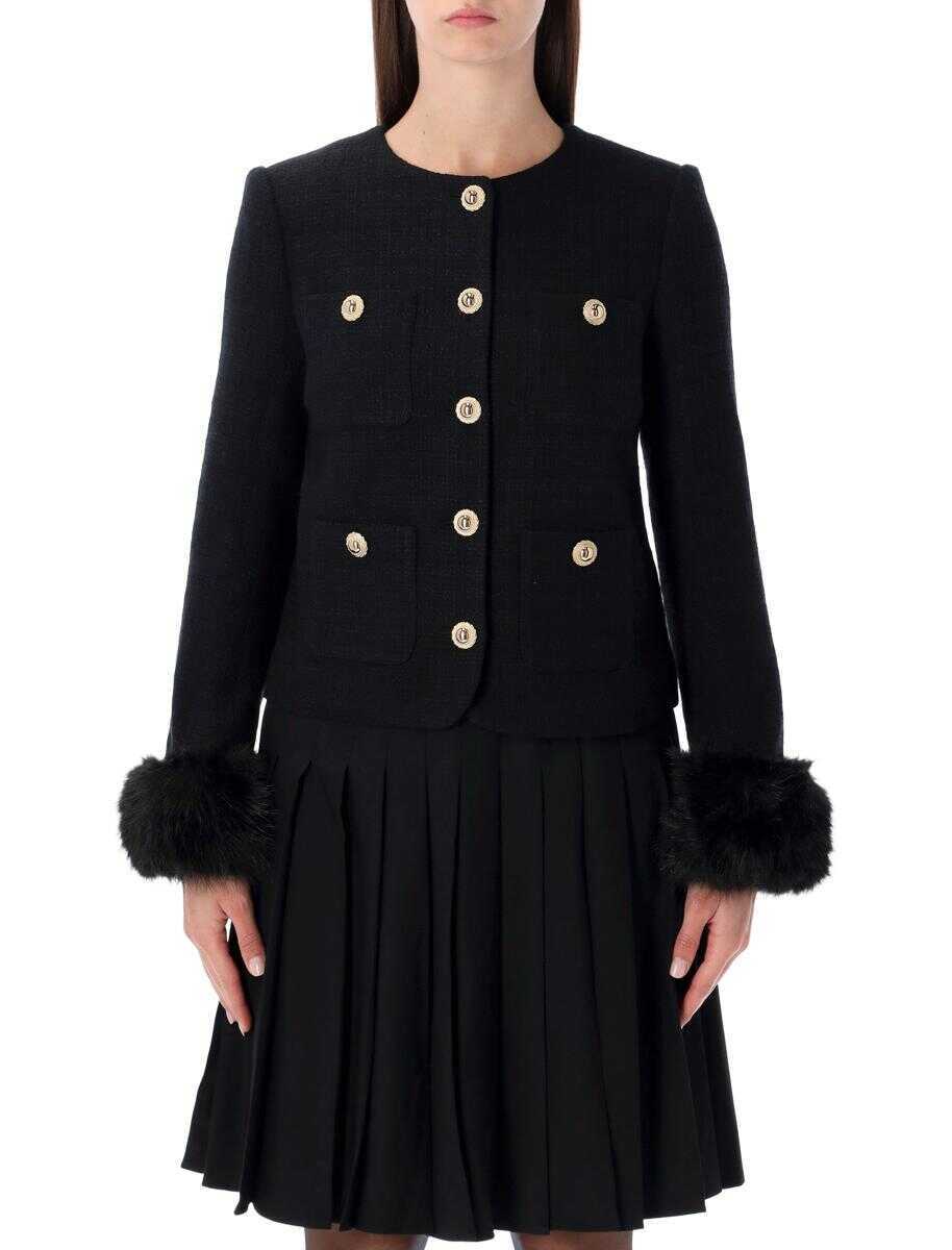 Geci Self-Portrait Self-Portrait Black Boucl Jacket With Faux Fur Cuffs Black Femei (BM 19391106) 1