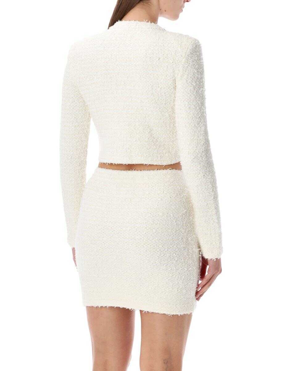 Cardigane Self-Portrait Self-Portrait Cream Boucl Knit Cropped Cardigan With Crystal Buttons Beige Femei (BM 19391112) 2