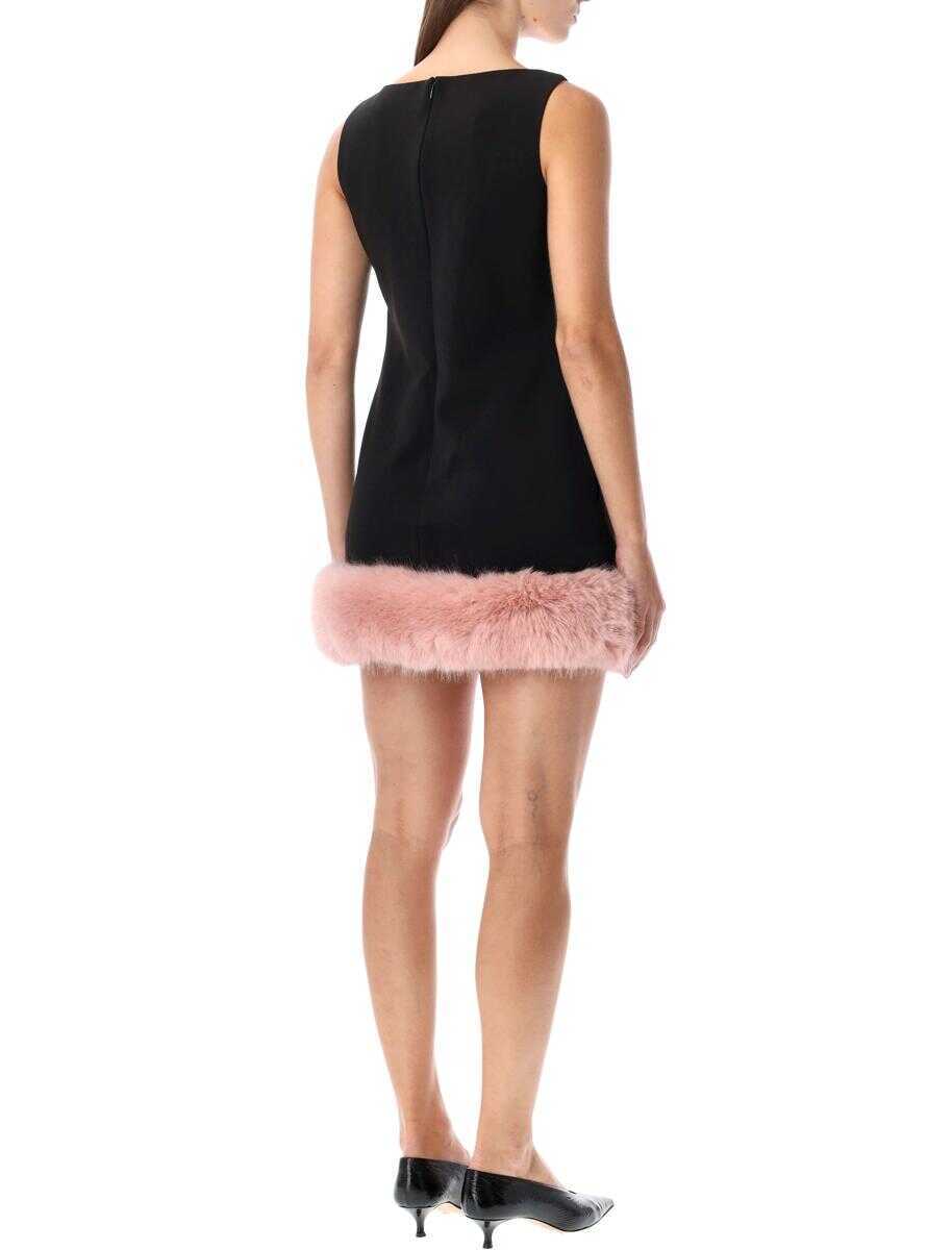 Rochii Self-Portrait Self-Portrait Back Crepe Mini Dress With Pink Faux Fur Hem Black Femei (BM 19391127) 2