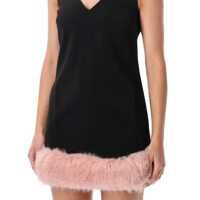 Rochii Self-Portrait Dama - Rochii Self-Portrait Self-Portrait Back Crepe Mini Dress With Pink Faux Fur Hem Black Femei (BM 19391127) - B-mall.ro