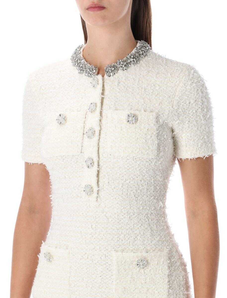 Rochii Self-Portrait Self-Portrait Cream Boucl Knit Mini Dress With Crystal Buttons Beige Femei (BM 19391130) 3