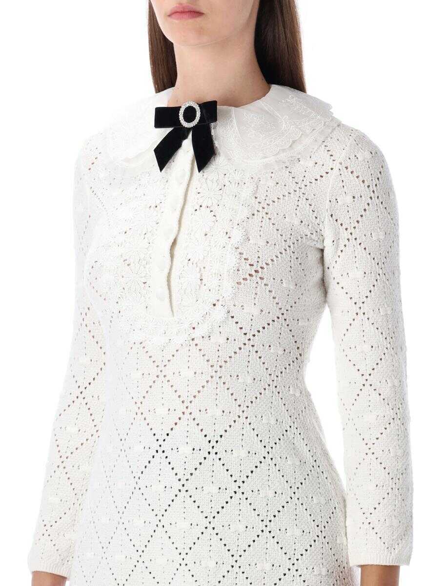 Rochii Self-Portrait Self-Portrait White Lace Knit Mini Dress With Removable Bow WHITE Femei (BM 19391151) 3