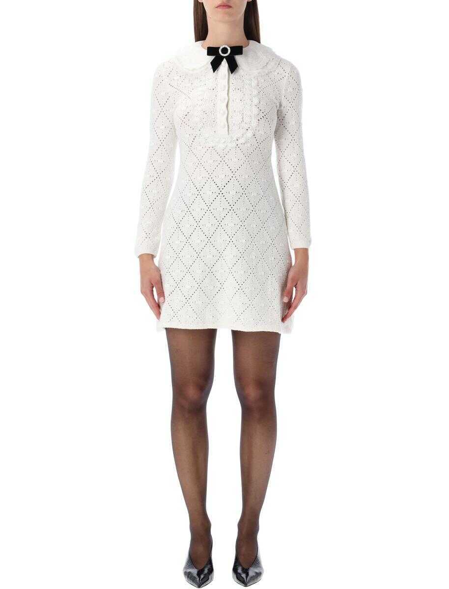 Rochii Self-Portrait Self-Portrait White Lace Knit Mini Dress With Removable Bow WHITE Femei (BM 19391151) 1