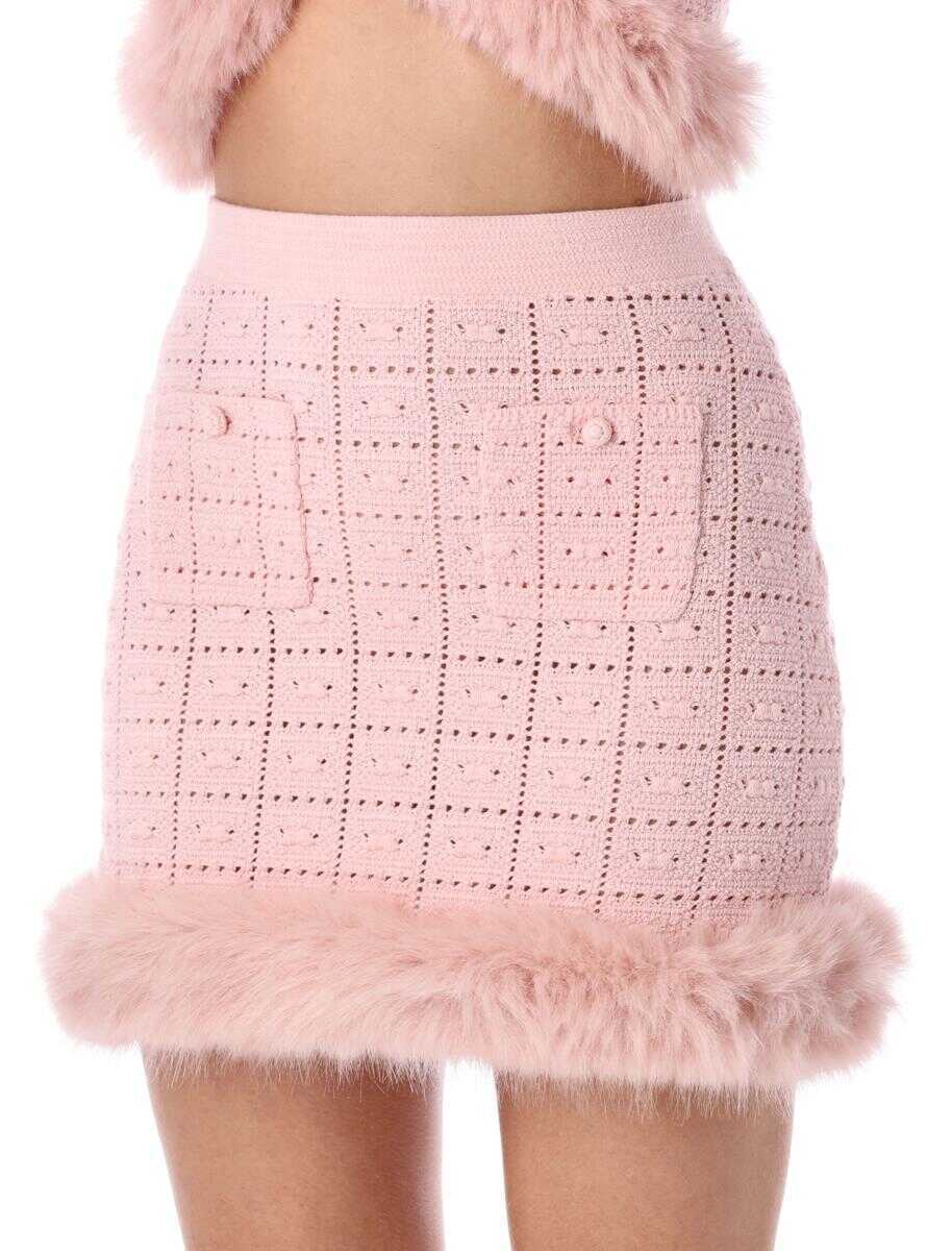 Fuste Self-Portrait Self-Portrait Pink Knit Mini Skirt With Faux Fur Hem PINK Femei (BM 19391154) 3
