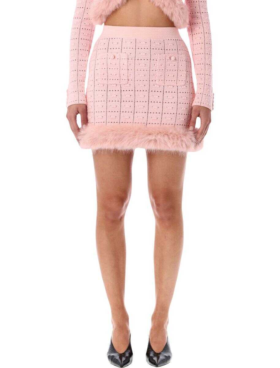 Fuste Self-Portrait Self-Portrait Pink Knit Mini Skirt With Faux Fur Hem PINK Femei (BM 19391154) 1