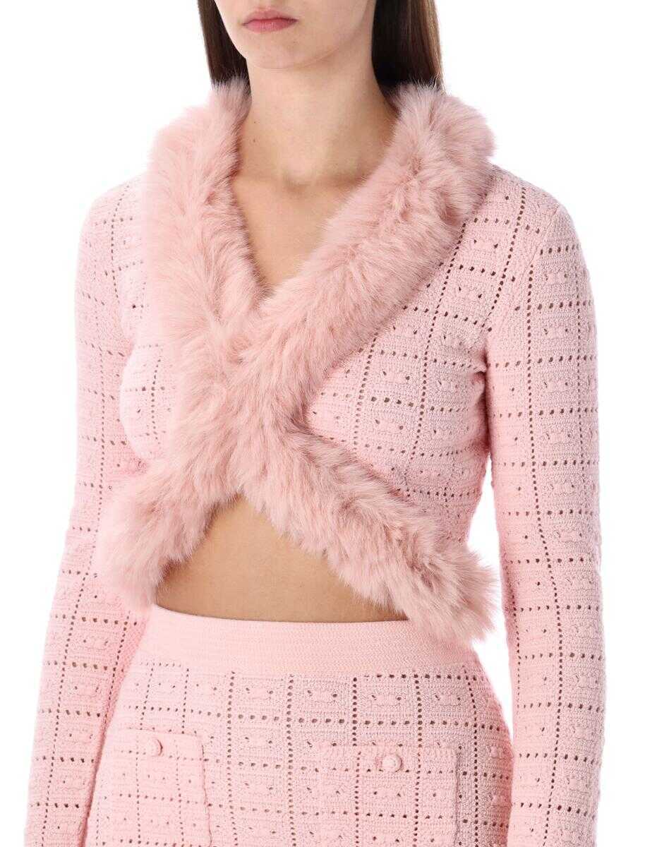 Cardigane Self-Portrait Self-Portrait Pink Knit Cropped Cardigan With Faux Fur Collar PINK Femei (BM 19391169) 3