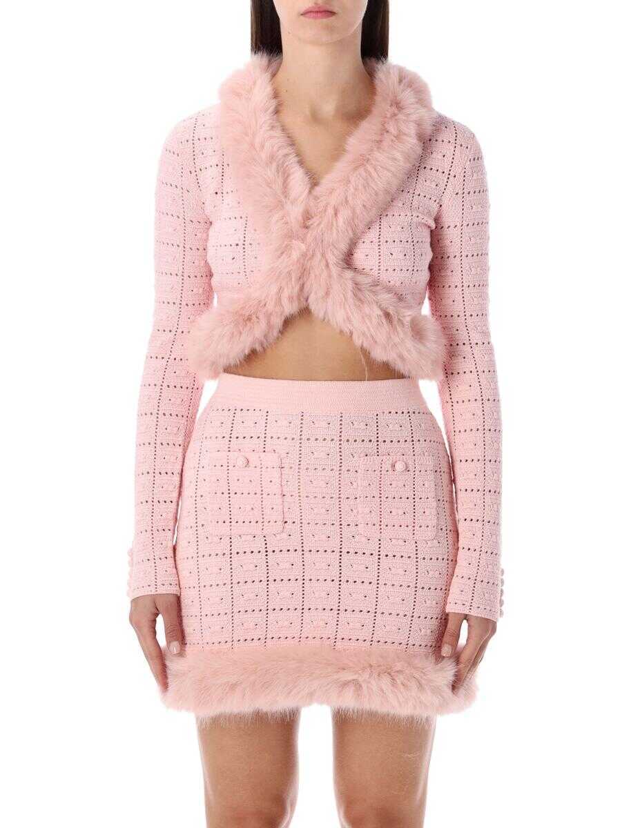 Cardigane Self-Portrait Self-Portrait Pink Knit Cropped Cardigan With Faux Fur Collar PINK Femei (BM 19391169) 1