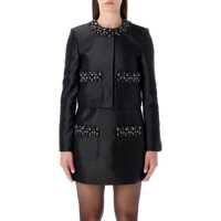 Geci Self-Portrait Black Taffeta Embellished Trim Jacket Femei