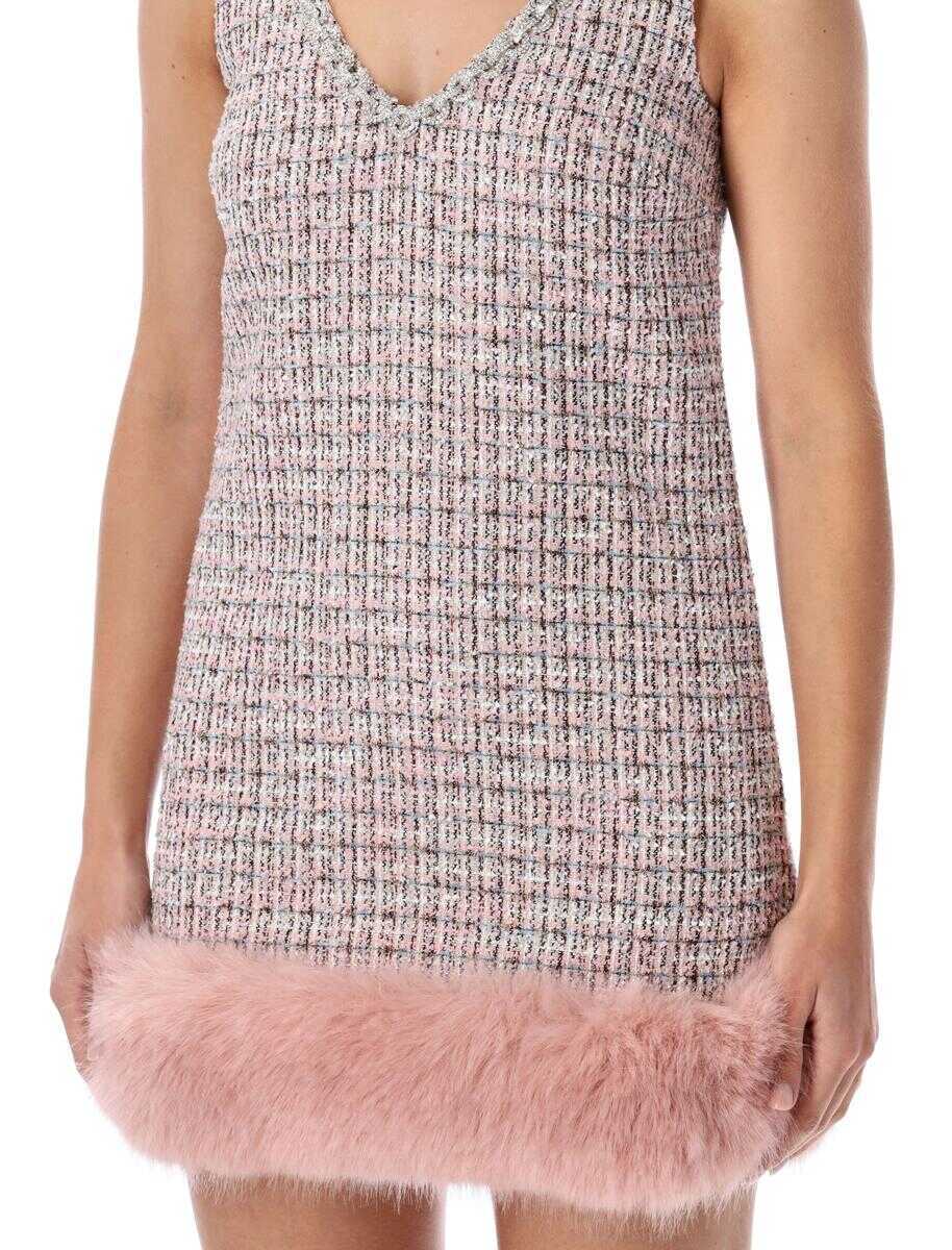 Rochii Self-Portrait Self-Portrait Boucl Mini Dress With Faux Fur Hem PINK Femei (BM 19391196) 3
