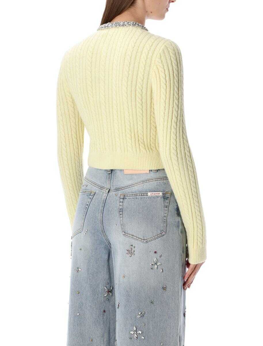 Cardigane Self-Portrait Self-Portrait Yellow Wool Cropped Cardigan With Crystal Collar YELLOW Femei (BM 19391211) 2