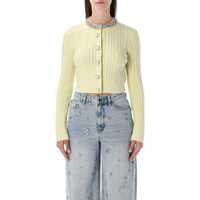 Cardigane Self-Portrait Yellow Wool Cropped Cardigan With Crystal Collar Femei