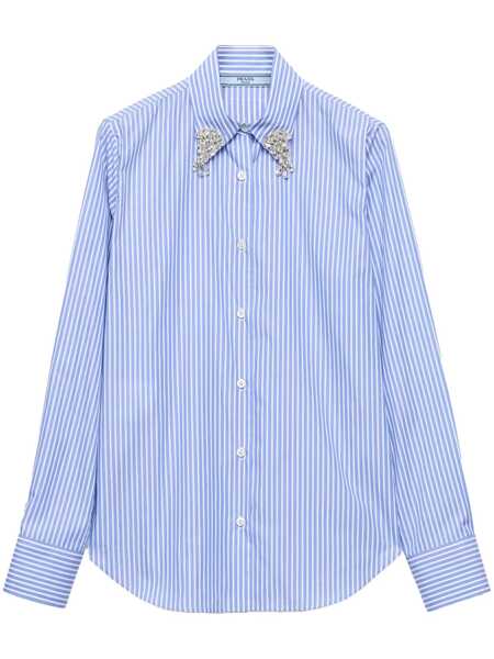 Camasi Prada Prada Embroidered Stripe Poplin Shirt BLUE/WHITE STRIPES Femei (BM 19391613) 1