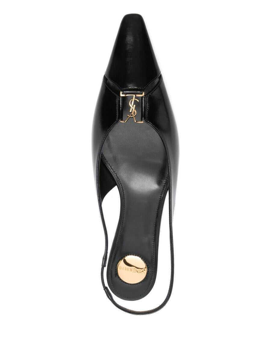 Balerini Saint Laurent Saint Laurent Babylone Leather Slingback Ballets Black Femei (BM 19393182) 4