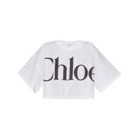 Tricouri Chloé Logo Cotton Cropped T-Shirt Femei
