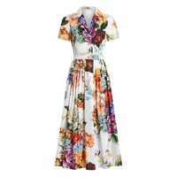Rochii Dolce & Gabbana Flower Print Cotton Midi Dress Femei