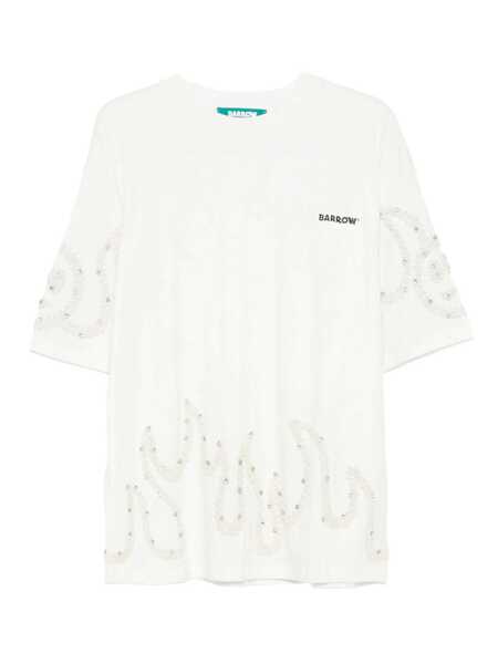Tricouri BARROW Barrow White T-Shirt With Beaded Flame Barrow WHITE Barbati (BM 19396599) 1