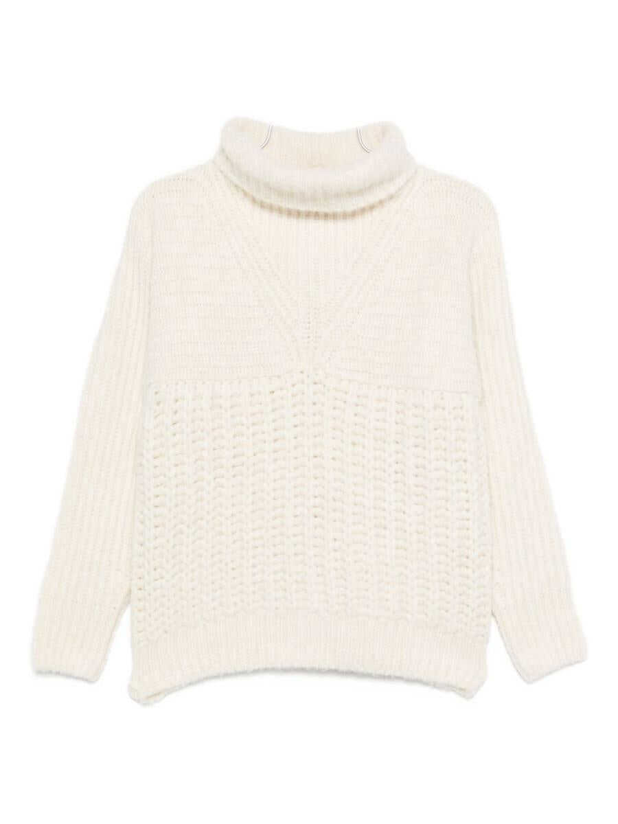 Pulovere Moncler Grenoble Moncler Grenoble White Textured Knit Sweater Beige Femei (BM 19398252) 1
