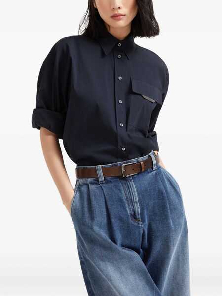 Camasi Brunello Cucinelli Brunello Cucinelli Shiny Flap Detail Shirt BLUE Femei (BM 19398924) 5