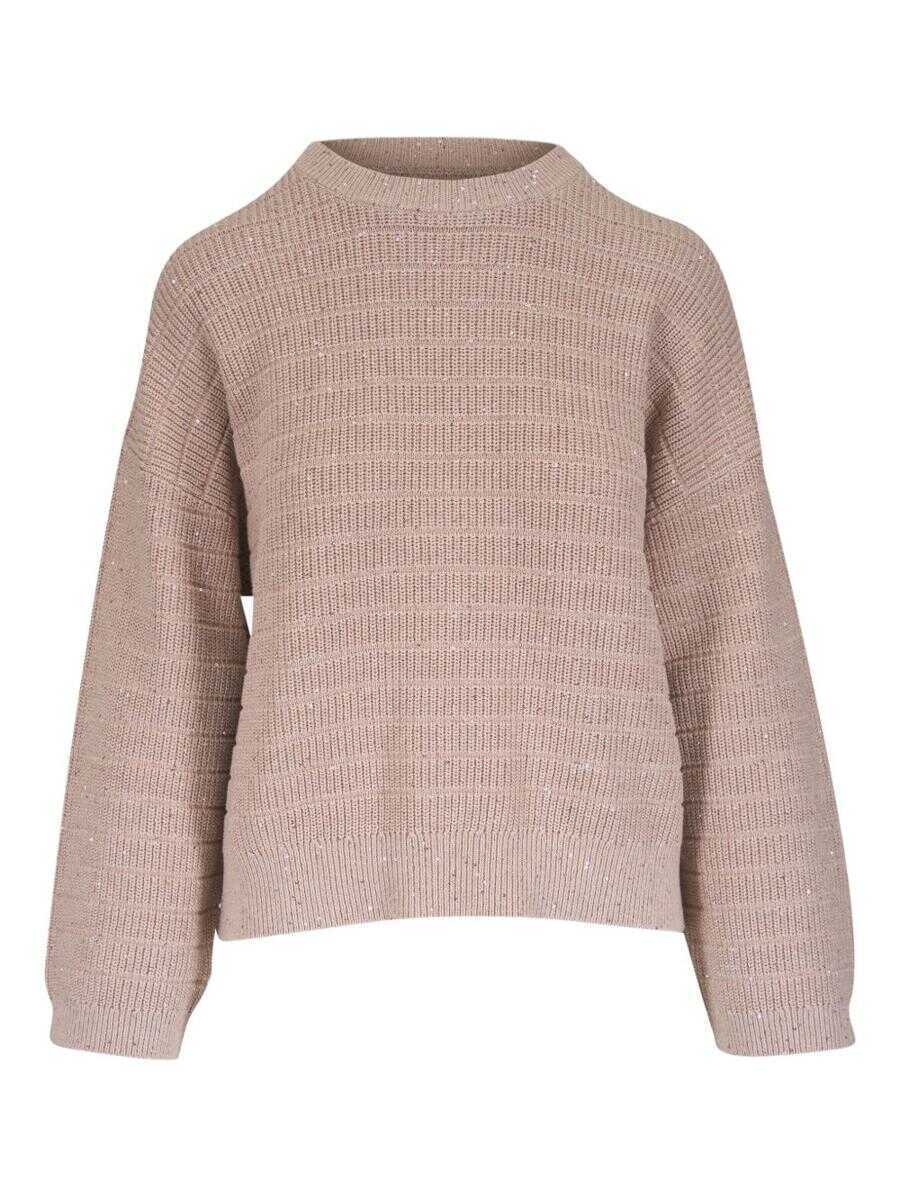 Pulovere Brunello Cucinelli Brunello Cucinelli Cotton Diamond Sweater Beige Femei (BM 19399248) 1