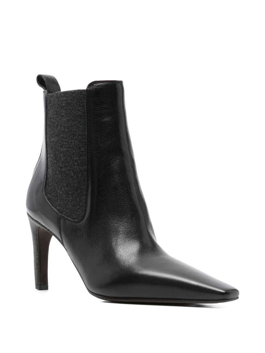 Bocanci Brunello Cucinelli Brunello Cucinelli Leather Heeled Ankle Boots Black Femei (BM 19399722) 2