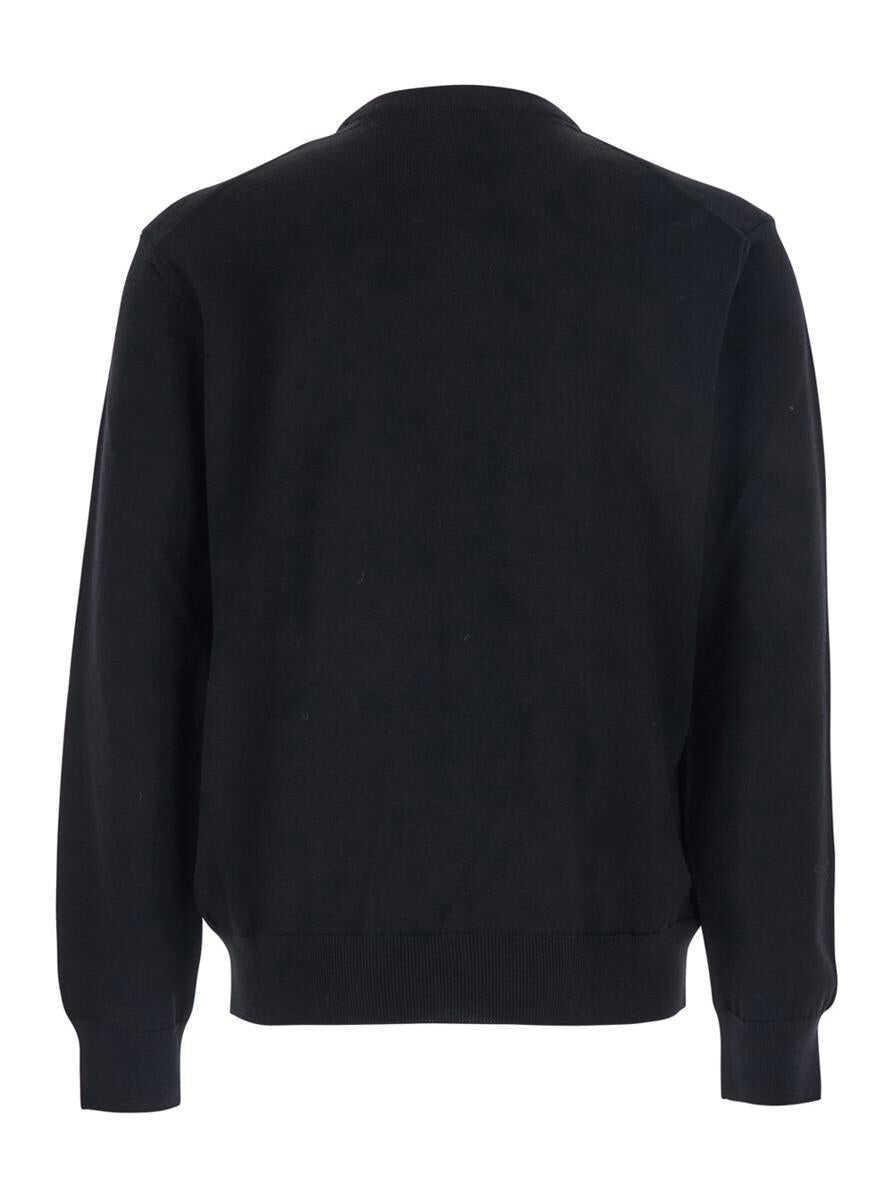 Pulovere MAISON KITSUN Black Crew Neck Sweater With Fox Patch On The Front In Wool Man Black Barbati (BM 19400334) 2
