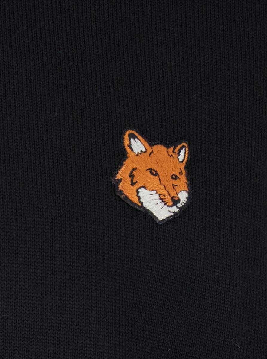Pulovere MAISON KITSUN Black Crew Neck Sweater With Fox Patch On The Front In Wool Man Black Barbati (BM 19400334) 3