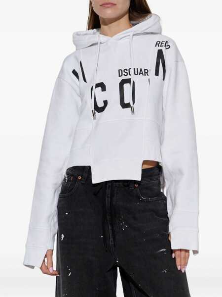 Bluze de trening DSQUARED2 DSQUARED2 Cotton Cropped Hoodie WHITE Femei (BM 19401051) 3