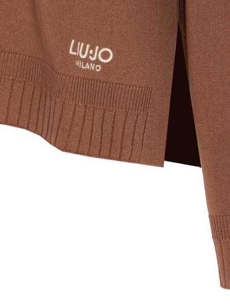 Pulovere Liu Jo Liu Jo Beige Knitwear In Wool And Cashmere With V-Neck BROWN Femei (BM 19401348) 4