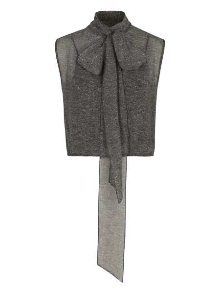 Topuri Gucci Gucci Top In Georgette Di Seta Trasparente GREY Femei (BM 19405173) 1