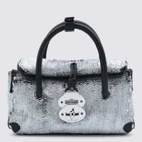 Genti de mana Zanellato Silver Leather Dotta Baby Top Handle Bag Femei