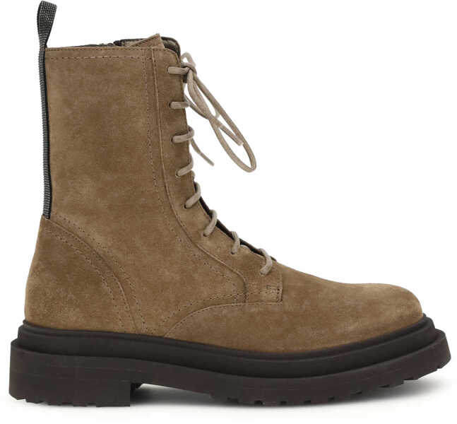 Bocanci casual Brunello Cucinelli Suede lace-up Ankle Boots SESAMO Femei (BM 19409012) 1