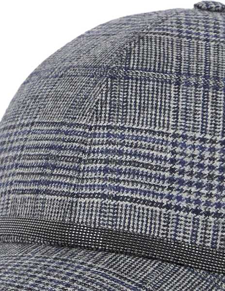 Sepci Brunello Cucinelli Prince of Wales Fabric Baseball Hat with Shiny Band BLU/GRIGIO Femei (BM 19409084) 3