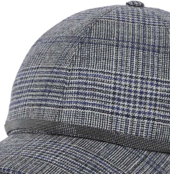 Sepci Brunello Cucinelli Prince of Wales Fabric Baseball Hat with Shiny Band BLU/GRIGIO Femei (BM 19409084) 4
