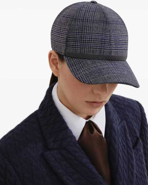 Sepci Brunello Cucinelli Prince of Wales Fabric Baseball Hat with Shiny Band BLU/GRIGIO Femei (BM 19409084) 5