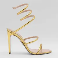 Pantofi cu toc René Caovilla Gold Tone Leather Sandals Femei