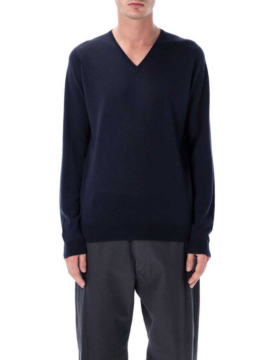 Pulovere John Smedley John Smedley Blenheim Extra Fine Merino Wool V-Neck Jumper Navy Barbati (BM 19412460) 1