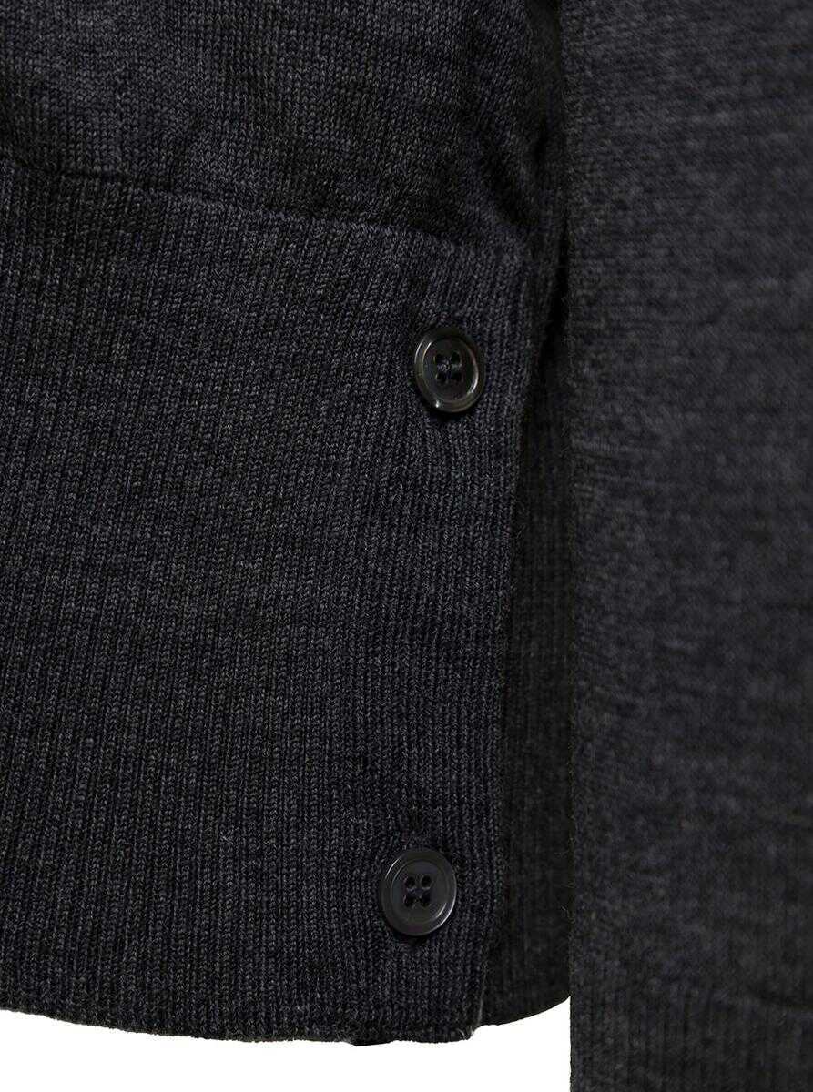 Cardigane Thom Browne Grey V-Neck Cardigan With Stripe Detail In Wool Man GREY Barbati (BM 19413519) 3