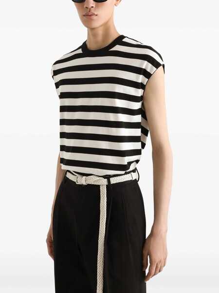 Topuri Dolce & Gabbana Black And White Sleeveless Top With Round Neck And All-Over Strpied Motif In Cotton Woman Multicolor Barbati (BM 19415382) 4