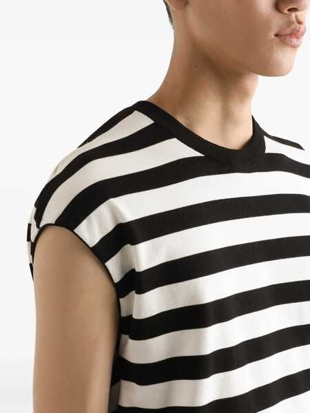 Topuri Dolce & Gabbana Black And White Sleeveless Top With Round Neck And All-Over Strpied Motif In Cotton Woman Multicolor Barbati (BM 19415382) 5