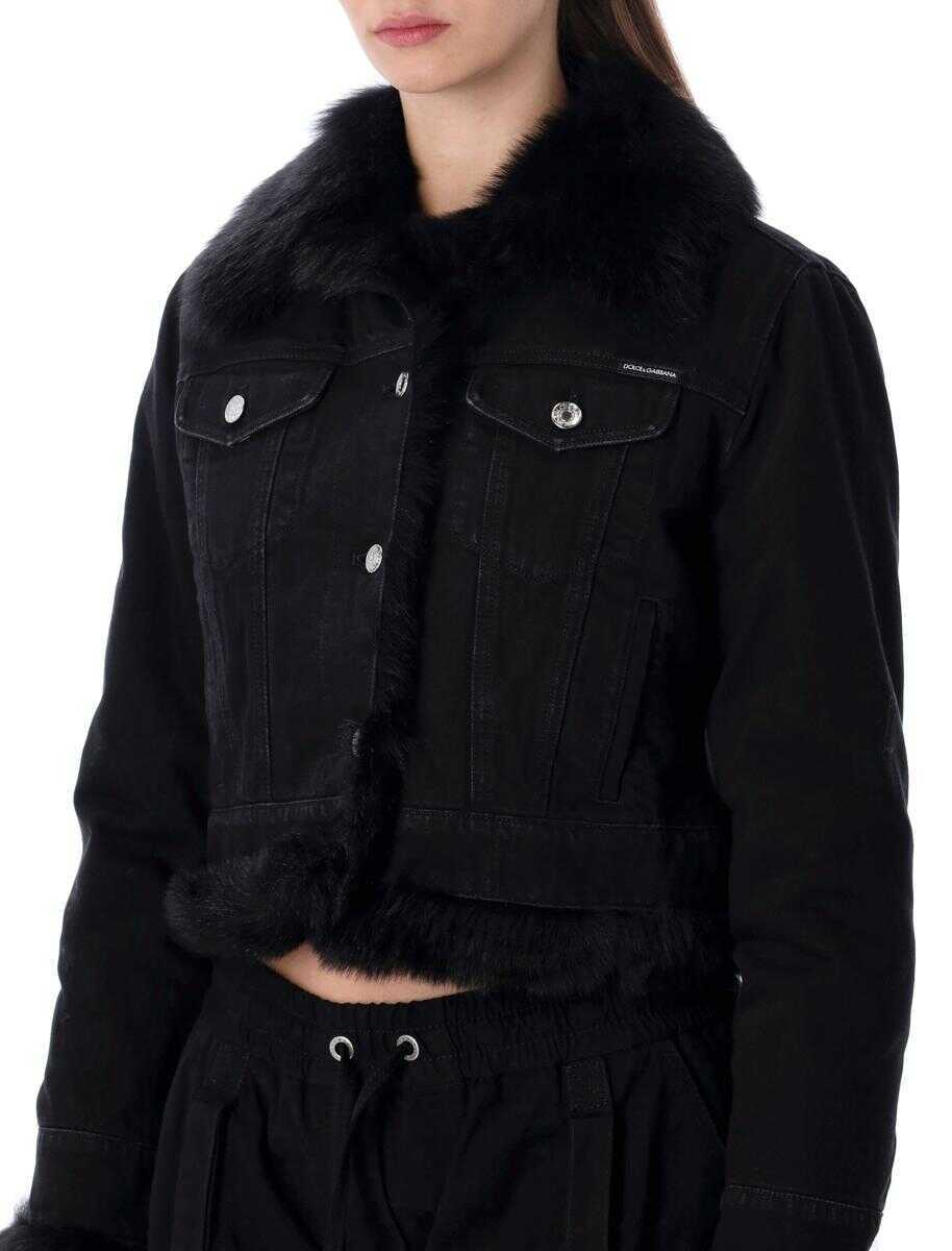 Geci Dolce & Gabbana Dolce & Gabbana Short Black Denim Jacket With Faux Fur Black Femei (BM 19428372) 3