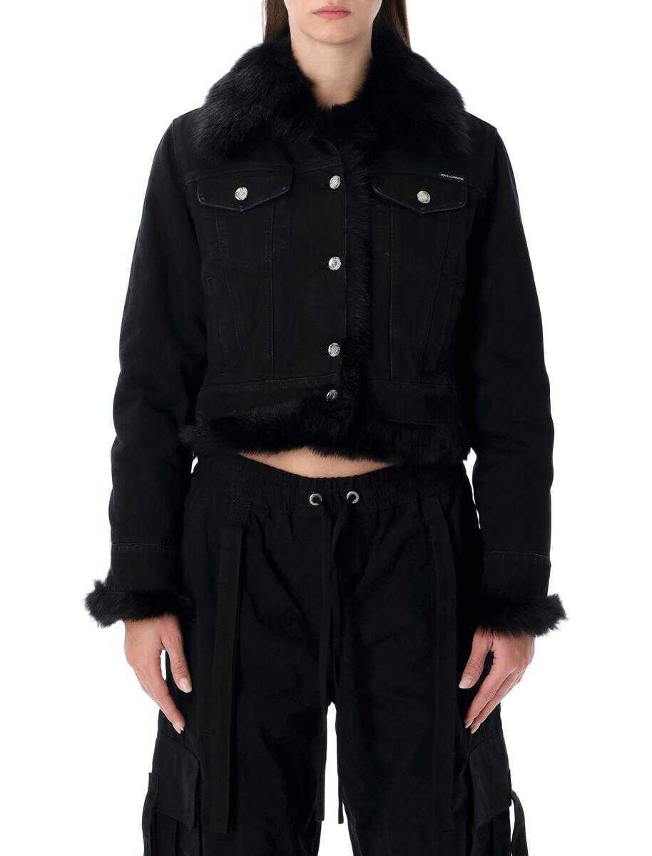 Geci Dolce & Gabbana Dolce & Gabbana Short Black Denim Jacket With Faux Fur Black Femei (BM 19428372) 1