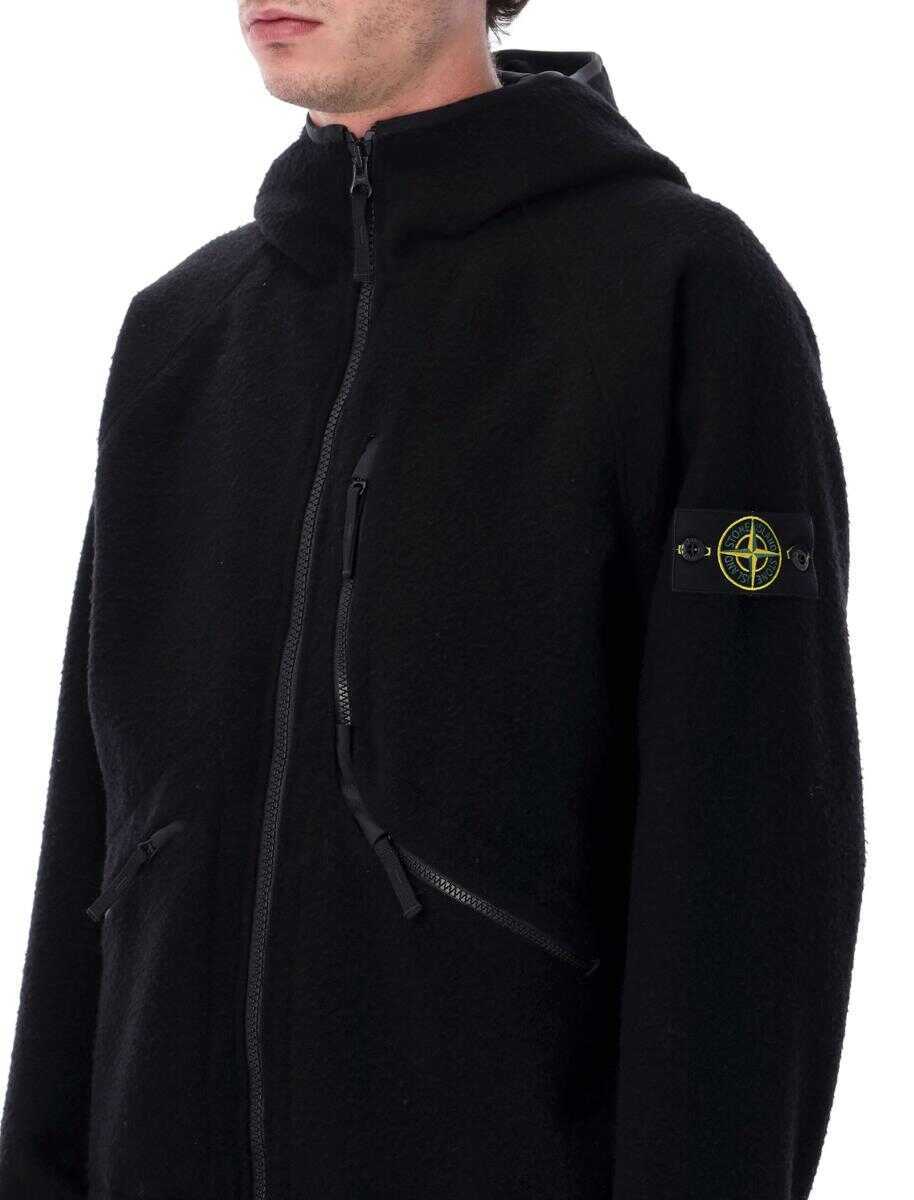 Geci Stone Island Stone Island Hooded Jacket In Ratteened Wool Nylon Black Barbati (BM 19428399) 3