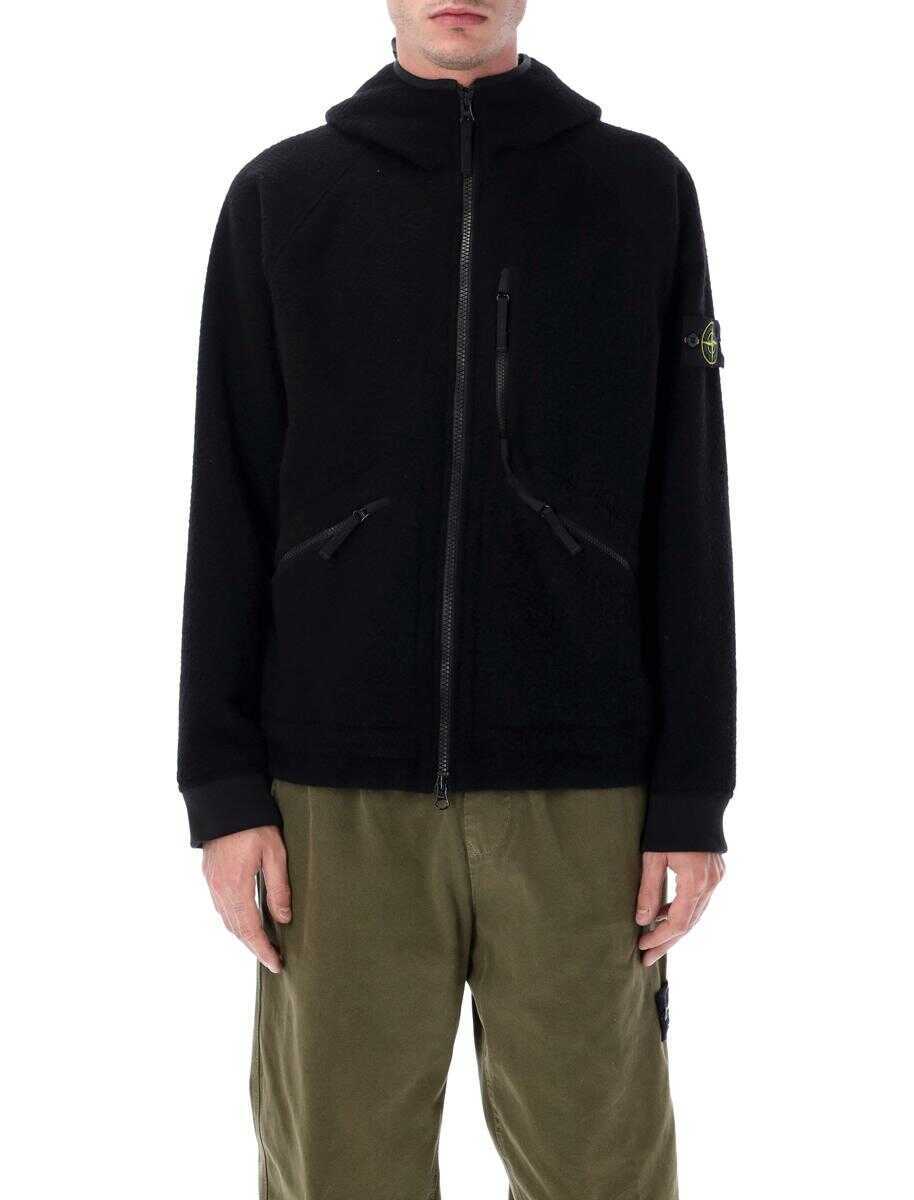 Geci Stone Island Stone Island Hooded Jacket In Ratteened Wool Nylon Black Barbati (BM 19428399) 1