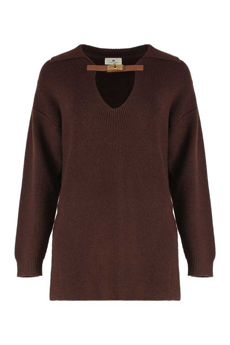 Pulovere Elisabetta Franchi Elisabetta Franchi Sweater In Mixed Wool With A Jewel Strap BROWN Femei (BM 19431630) 1