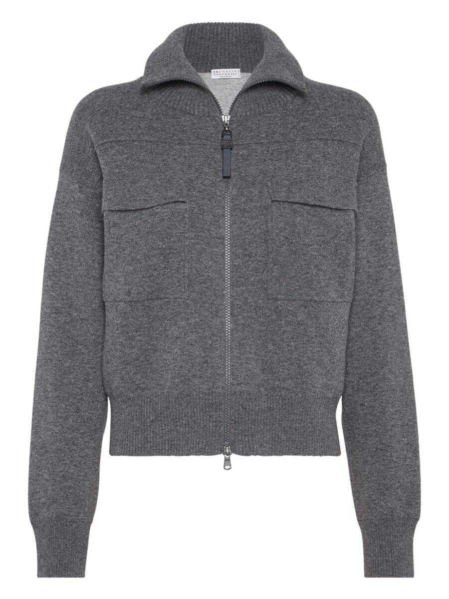 Cardigane Brunello Cucinelli Brunello Cucinelli Cashermere Zipped Cardigan GREY Femei (BM 19431729) 1