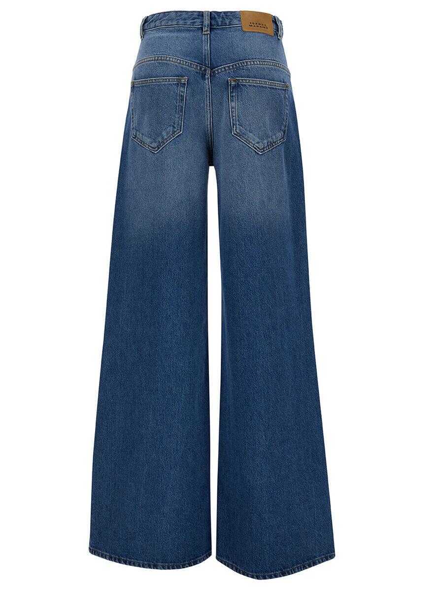 Blugi Isabel Marant Lemony Light Blue Flared Jeans With Logo Patch In Cotton Denim Woman BLUE Femei (BM 19431909) 2