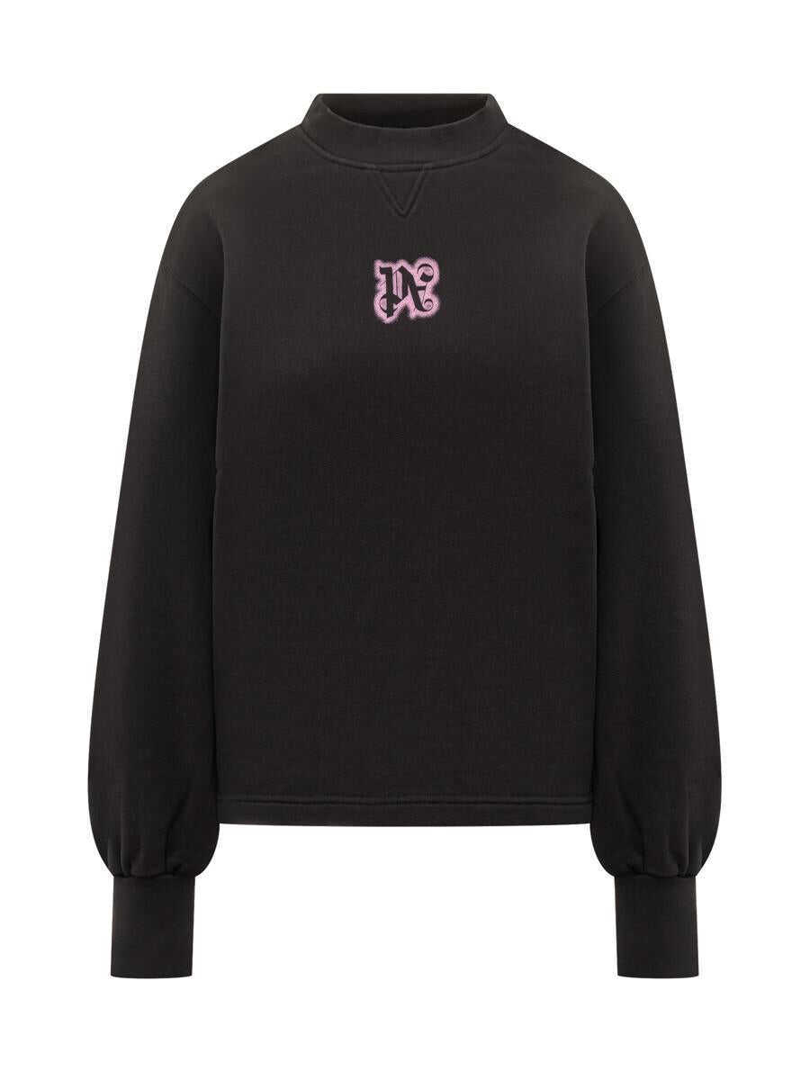 Pulovere Palm Angels Palm Angels Palm Angels Black Sweatshirt With Pink Embroidered Logo Black Femei (BM 19432029) 1