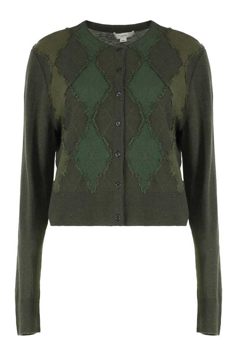 Cardigane Vince Vince Cardigan In Mixed Wool Argyle GREEN Femei (BM 19432368) 1