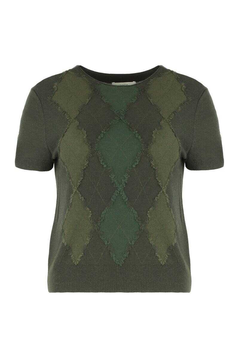 Pulovere Vince Vince Argyle Short-Sleeve Sweater In A Wool Blend GREEN Femei (BM 19432371) 1