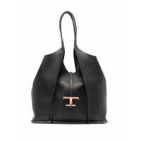 Genti de mana Black Tote Bag With T Timeless Charm In Leather Woman Femei